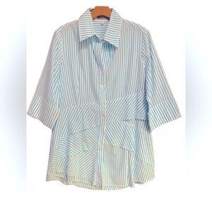 Evelyn & Arthur Sz S Jenna Turquoise White Stripes Front Ruffle Tiers Tunic